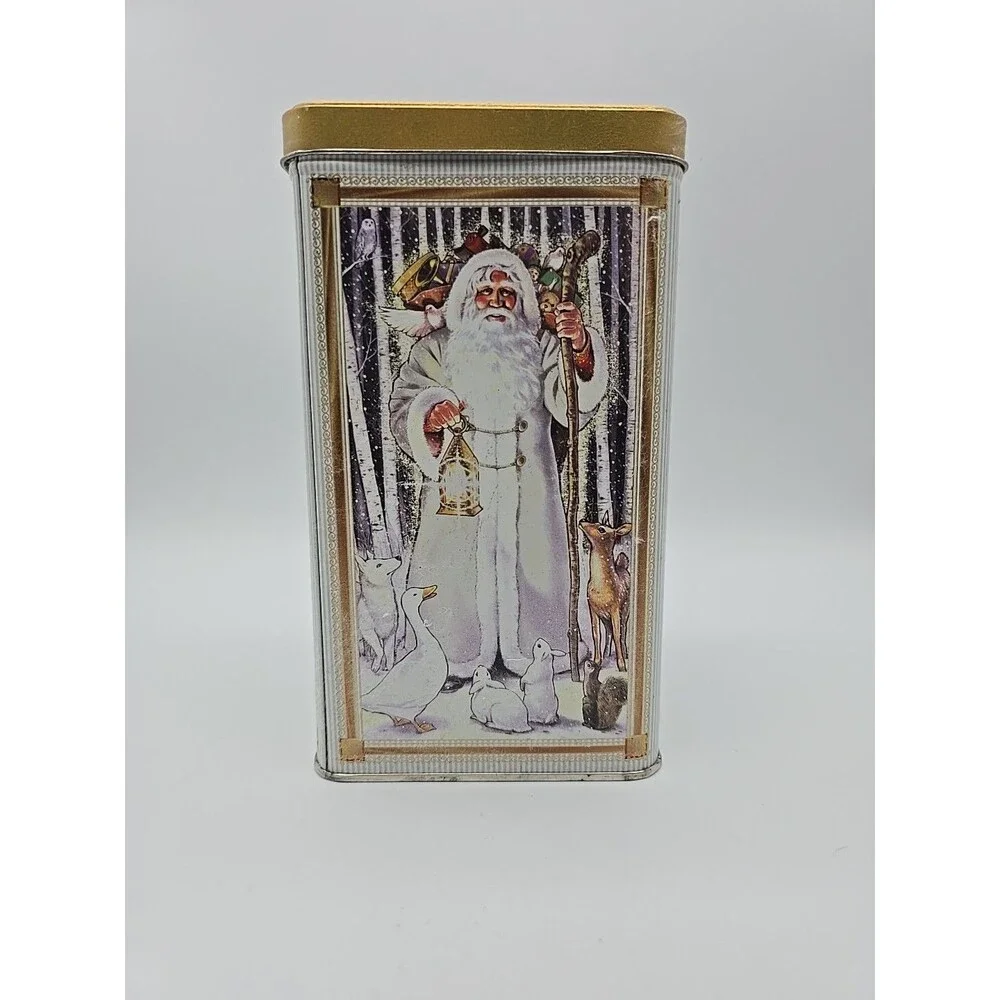 Vintage Victorian Christmas Tin Father Christmas  Santa Claus Gold Trimmed